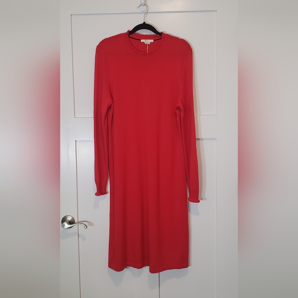 Boden Lara Wool Cashmere Blend Sweater Dress Ruffled Red Size 14 New Long Sleeve